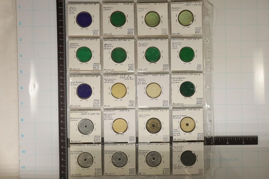 20 ASSORTED TAX TOKENS: 4 METAL, WASHINGTON