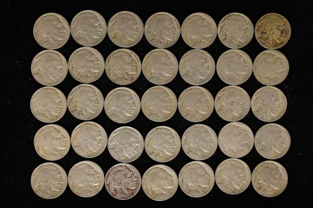 35-FULL DATE 1935-D BUFFALO NICKELS