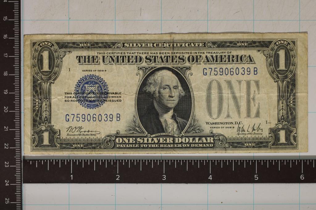 1928-B FUNNY BACK US $1 SILVER CERTIFICATE BLUE
