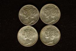 1939, 2-1941-D & 1945 SILVER MERCURY DIMES AU+