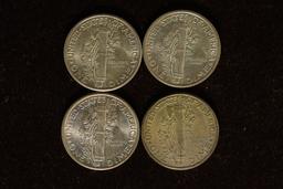1939, 2-1941-D & 1945 SILVER MERCURY DIMES AU+