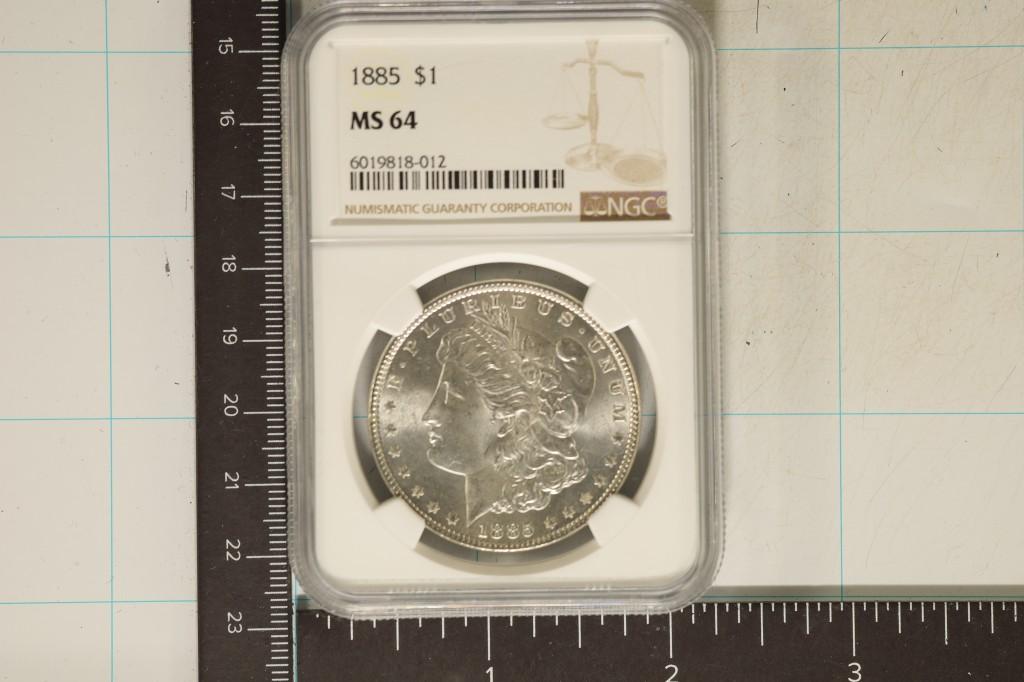 1885 MORGAN SILVER DOLLAR NGC MS64 BOOKS $115