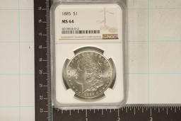 1885 MORGAN SILVER DOLLAR NGC MS64 BOOKS $115