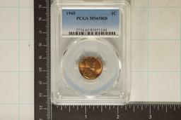 1945 LINCOLN WHEAT CENT PCGS MS65RD