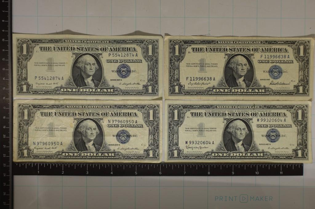 4-$1 SILVER CERTIFICATES: 1957, 2-57-A & 1957-B