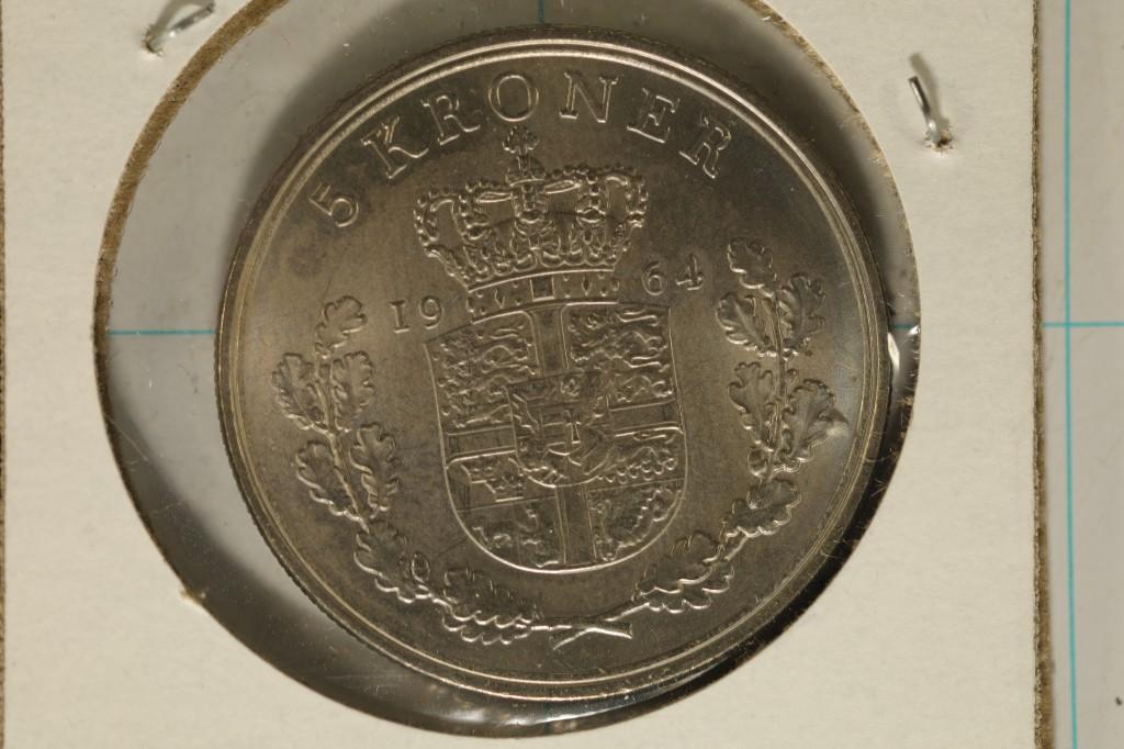 1964 DENMARK SILVER UNC 5 KRONER .4372 OZ. ASW