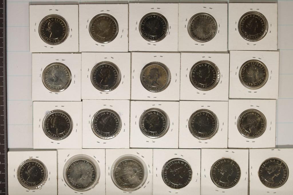 21 GREAT BRITAIN PF COINS: 16-1970 TWO SHILLING &