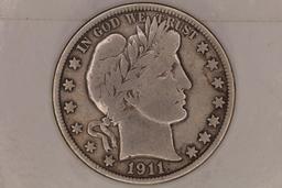 1911-S SVERY GOOD ILVER BARBER HALF DOLLAR