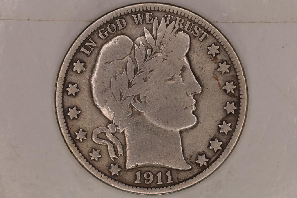 1911-S SVERY GOOD ILVER BARBER HALF DOLLAR