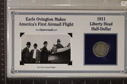1911-D SILVER BARBER HALF DOLLAR ON NICE INFO CARD