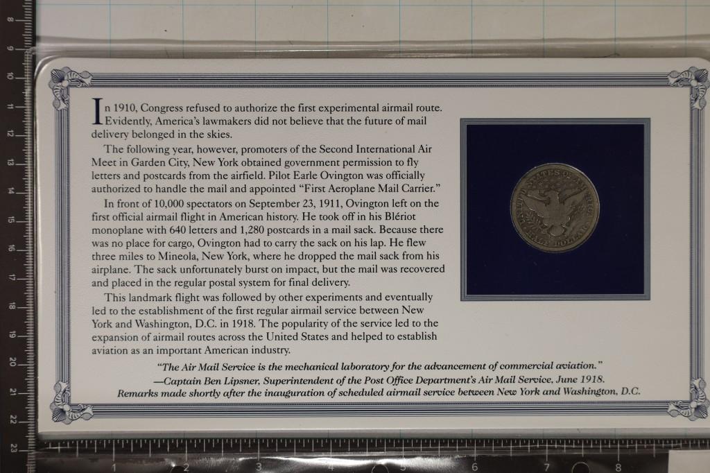 1911-D SILVER BARBER HALF DOLLAR ON NICE INFO CARD