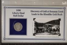 1896 SILVER BARBER HALF DOLLAR ON INFO CARD