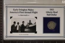 1911-D SILVER BARBER HALF DOLLAR ON NICE INFO CARD