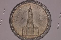 1934-E GERMAN SILVER 5 MARK .4016 OZ. ASW WITH