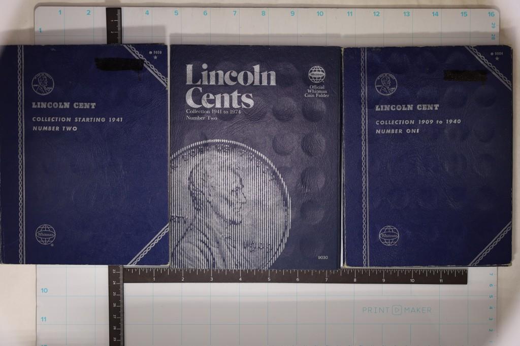 3-LINCOLN CENT WHITMAN ALBUMS 63 COINS TOTAL