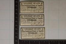 3-CRISP UNC CONFEDERATE BOND COUPONS: ALL FROM