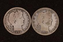1899 & 1908-D SILVER BARBER QUARTERS