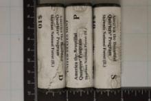 3-$10 ROLLS OF 2016 SHAWNEE N.F. UNC QUARTER ROLLS
