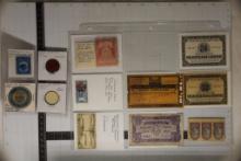 LOT OF 12 VINTAGE TAX, STAMPS, RECEIPTS & TOKENS