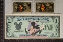 LOT OF 3 DISNEY SOUVENIRS, 1987 ONE DISNEY DOLLAR,