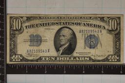1934-A US TEN DOLLAR SILVER CERTIFICATE BLUE SEAL