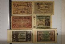 6 ASSORTED GERMAN BILLS: 3-20 MARK, 1-5000 MARK,