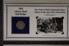 1908-D SILVER BARBER HALF DOLLAR IN NICE INFO CARD