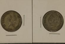 2 DOMINICA REPUBLIC SILVER 25 CENTAVOS: 1960 AND