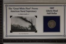 1907 BARBER HALF DOLLAR IN NICE INFO CARD AND