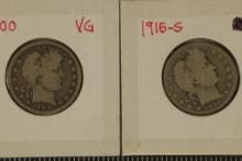 1900 VERY GOOD & 1915-S SILVER BARBER QUARTERS