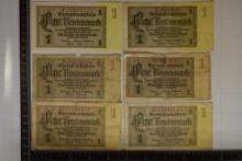 6-1937 GERMAN 1 MARK BILLS, TEARS ON SERVERAL
