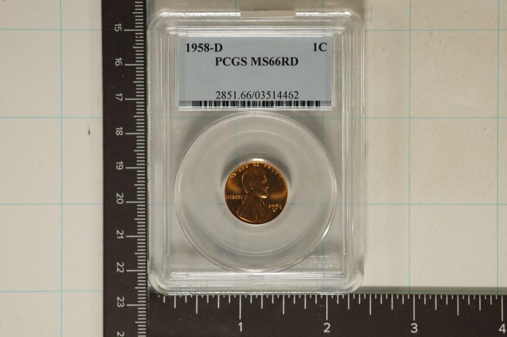 1958-D LINCOLN WHEAT CENT PCGS MS66RD
