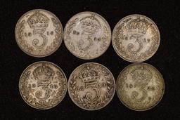 1916, 2-1917, 2-1918 & 1920 GREAT BRITAIN SILVER 3