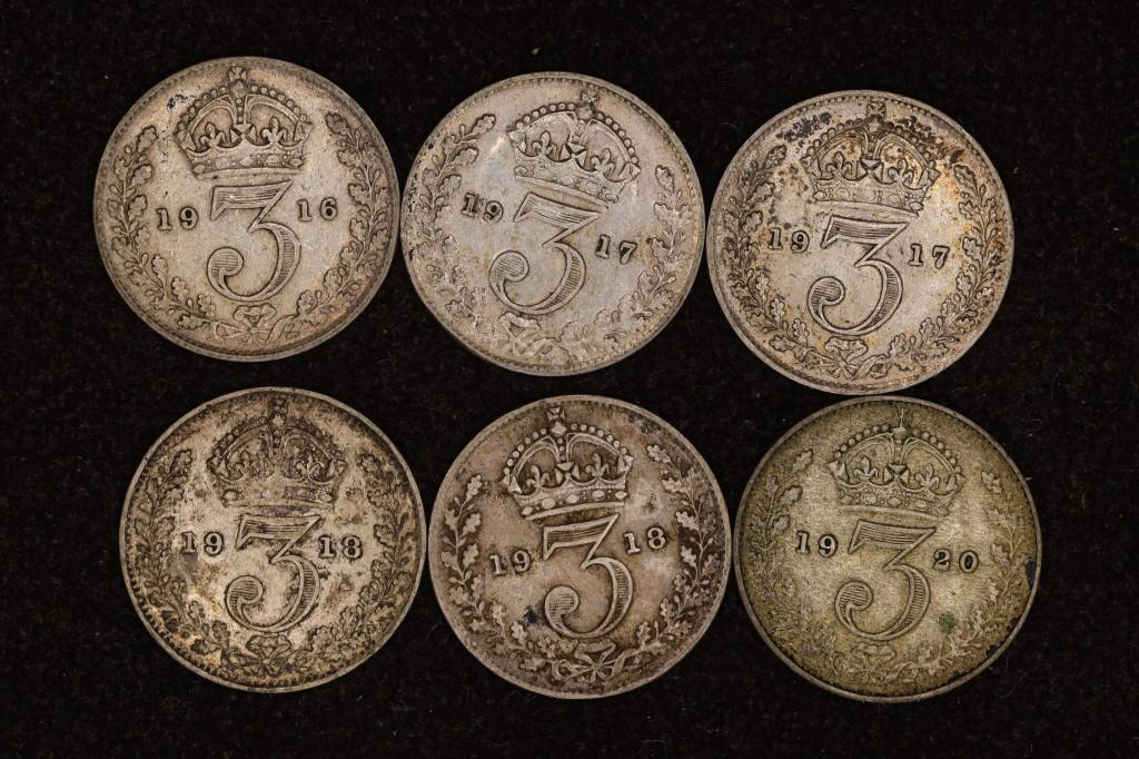 1916, 2-1917, 2-1918 & 1920 GREAT BRITAIN SILVER 3