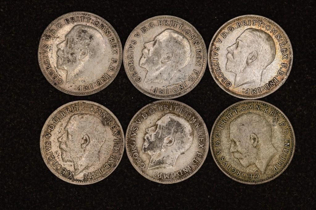 1916, 2-1917, 2-1918 & 1920 GREAT BRITAIN SILVER 3