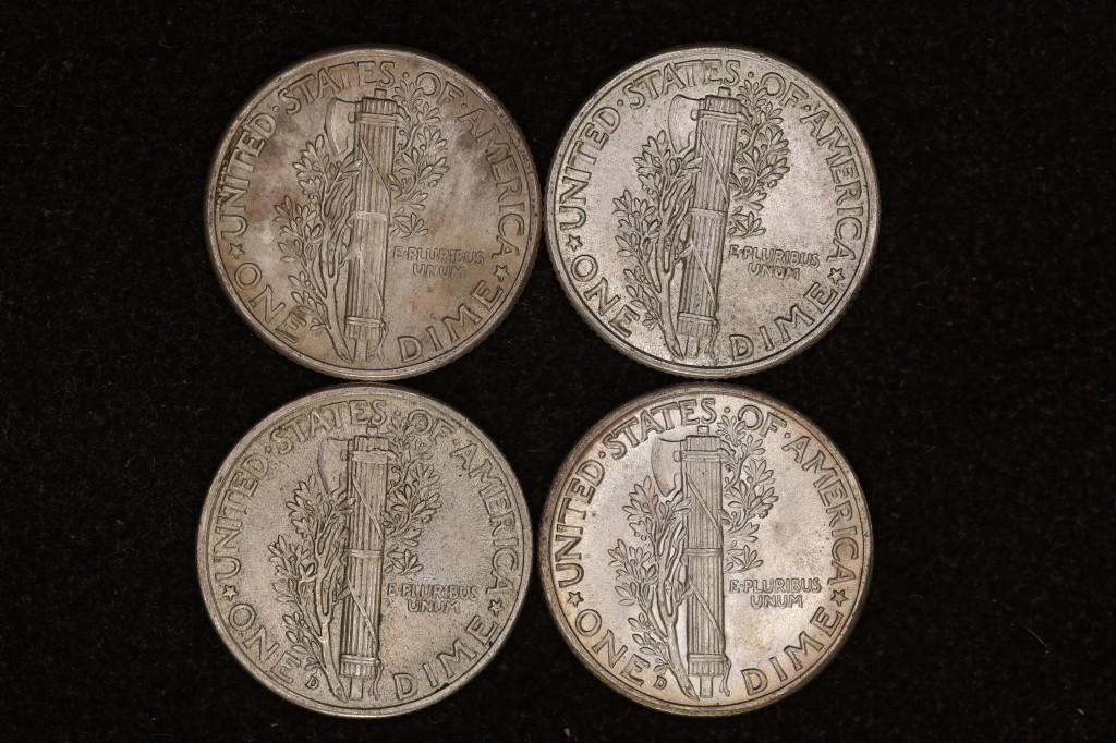 2-1939, 1941 & 1941-D SILVER MERCURY DIMES AU UNC