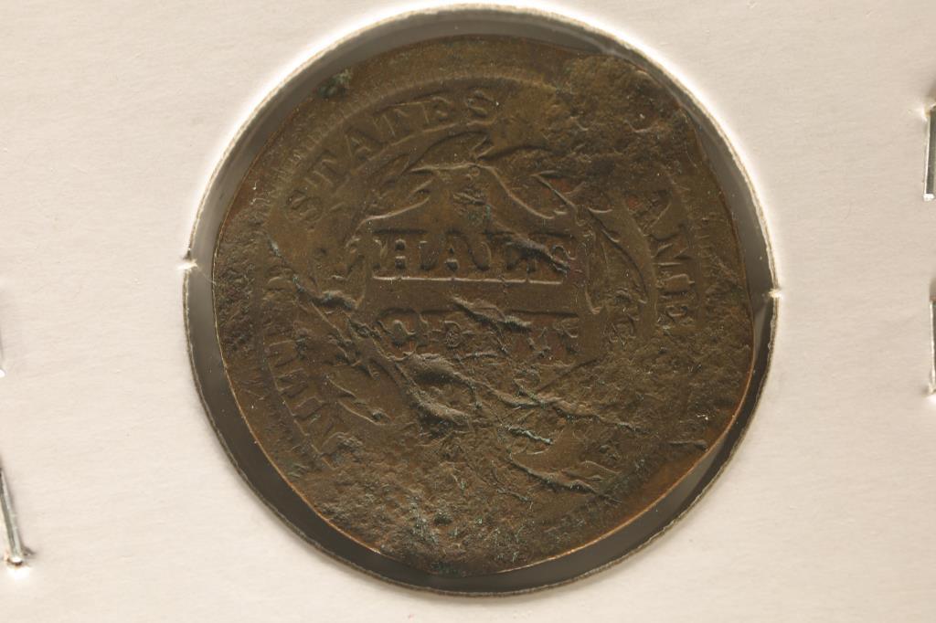 1853 US HALF CENT DAMAGED