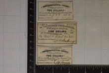 3 CONFEDERATE STATE BOND COUPONS: $2-1865, $4-