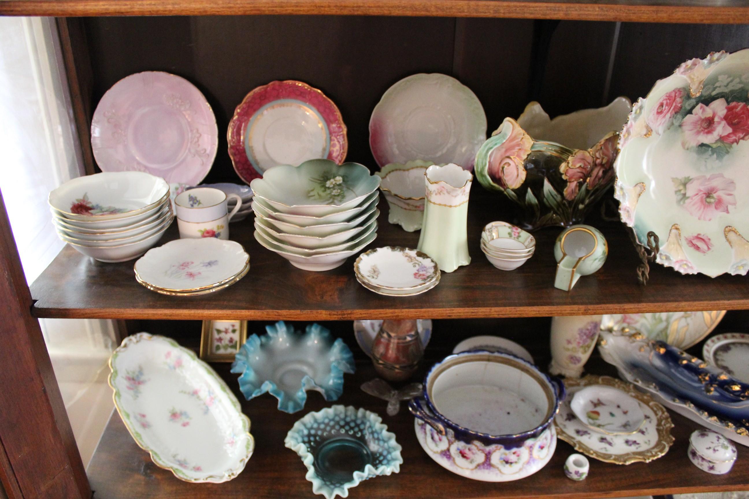 Contents of Curio Cabinet To Include: Decorative Painted Bowls, Plates, Cup