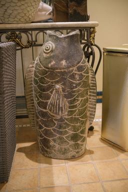 Assorted Lot to include - (1) large fish vase, (1) resin urn with fish scal