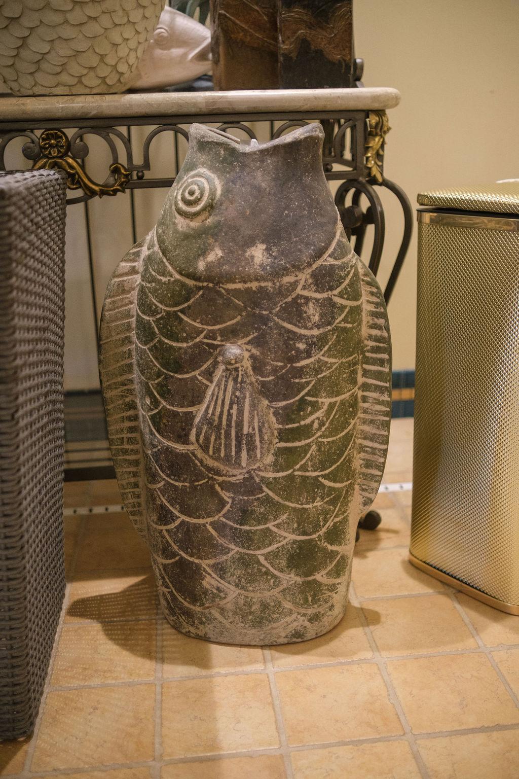 Assorted Lot to include - (1) large fish vase, (1) resin urn with fish scal