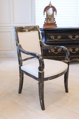 Regency Arm chair completely covered in pen shell and bone w/white leather