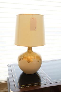 Spherical lamp w/scattered gold leaf over white, white paper shade,  Approx