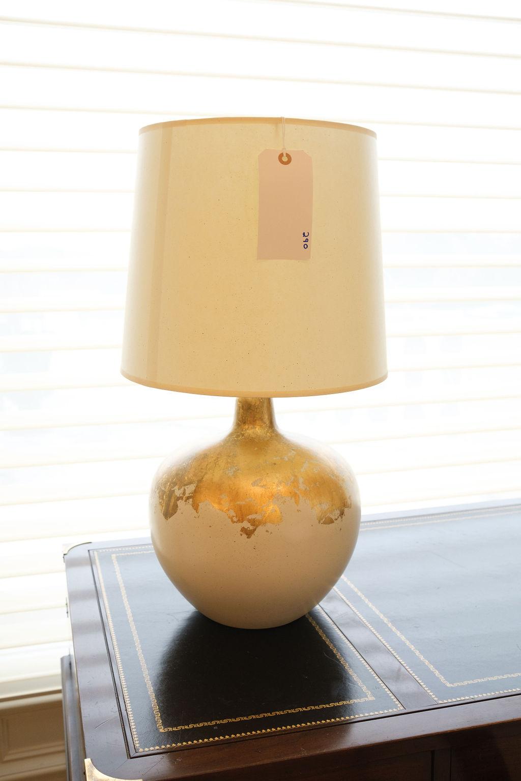 Spherical lamp w/scattered gold leaf over white, white paper shade,  Approx