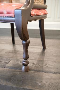 Pair (2) of tub chairs w/Cain back and rams head arms w/goat foot, Approx.