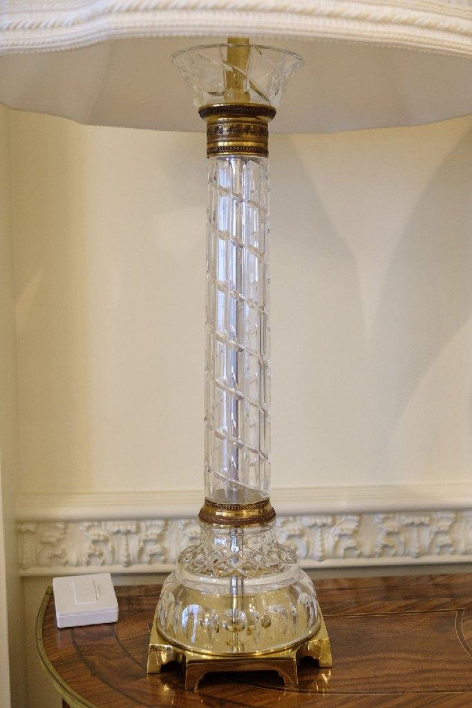 Qty. (2) Crystal lamps with brass bases, (1) Approx.  32" H - (1) Approx.