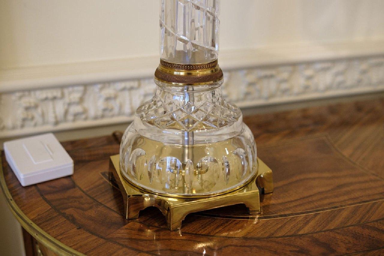 Qty. (2) Crystal lamps with brass bases, (1) Approx.  32" H - (1) Approx.