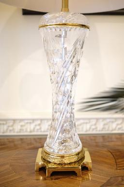 Qty. (2) Crystal lamps with brass bases, (1) Approx.  32" H - (1) Approx.