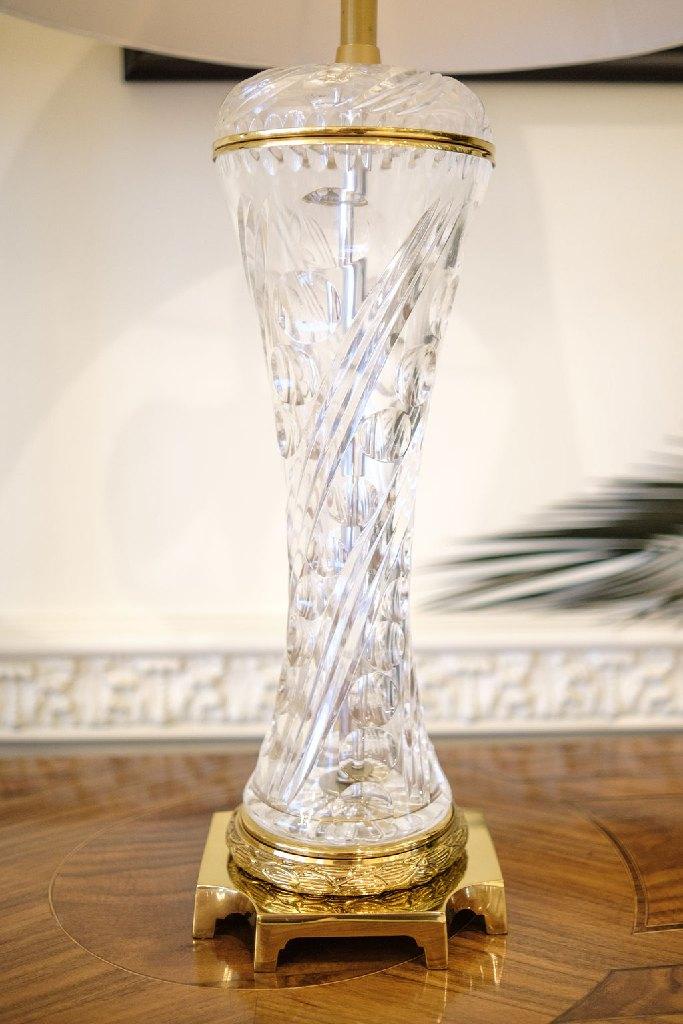 Qty. (2) Crystal lamps with brass bases, (1) Approx.  32" H - (1) Approx.