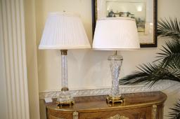 Qty. (2) Crystal lamps with brass bases, (1) Approx.  32" H - (1) Approx.